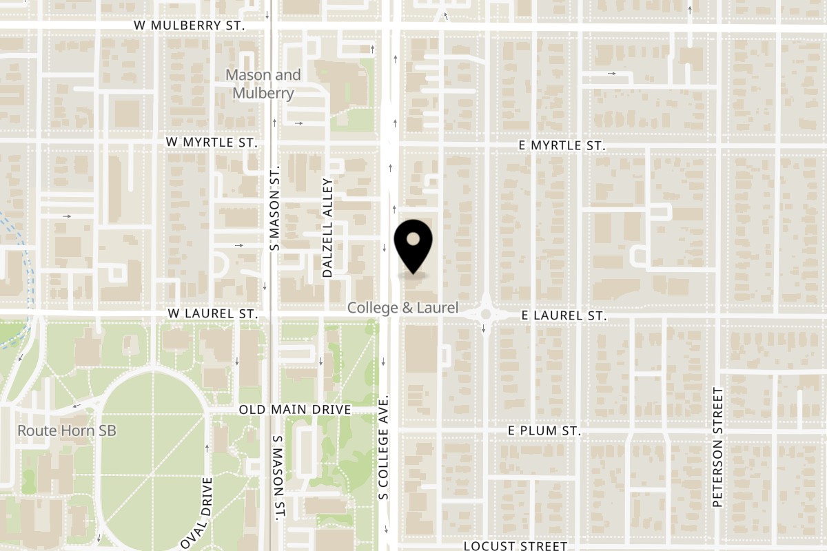 Map showing the location of The Colorado Room on 642 S College Ave in Fort Collins